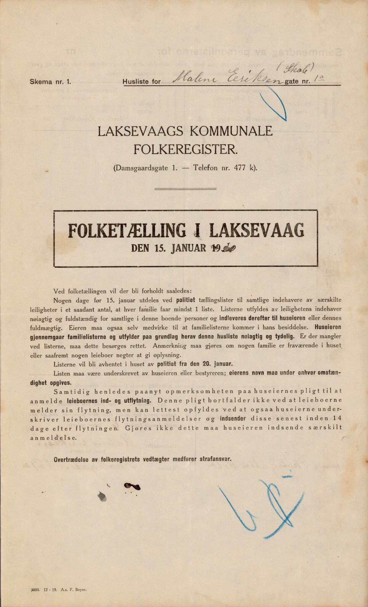 Laksevåg kommune. Folkeregisteret, BBA/A-1586/E/Ea/L0001: Folketellingskjema 1920, 1920, s. 1215