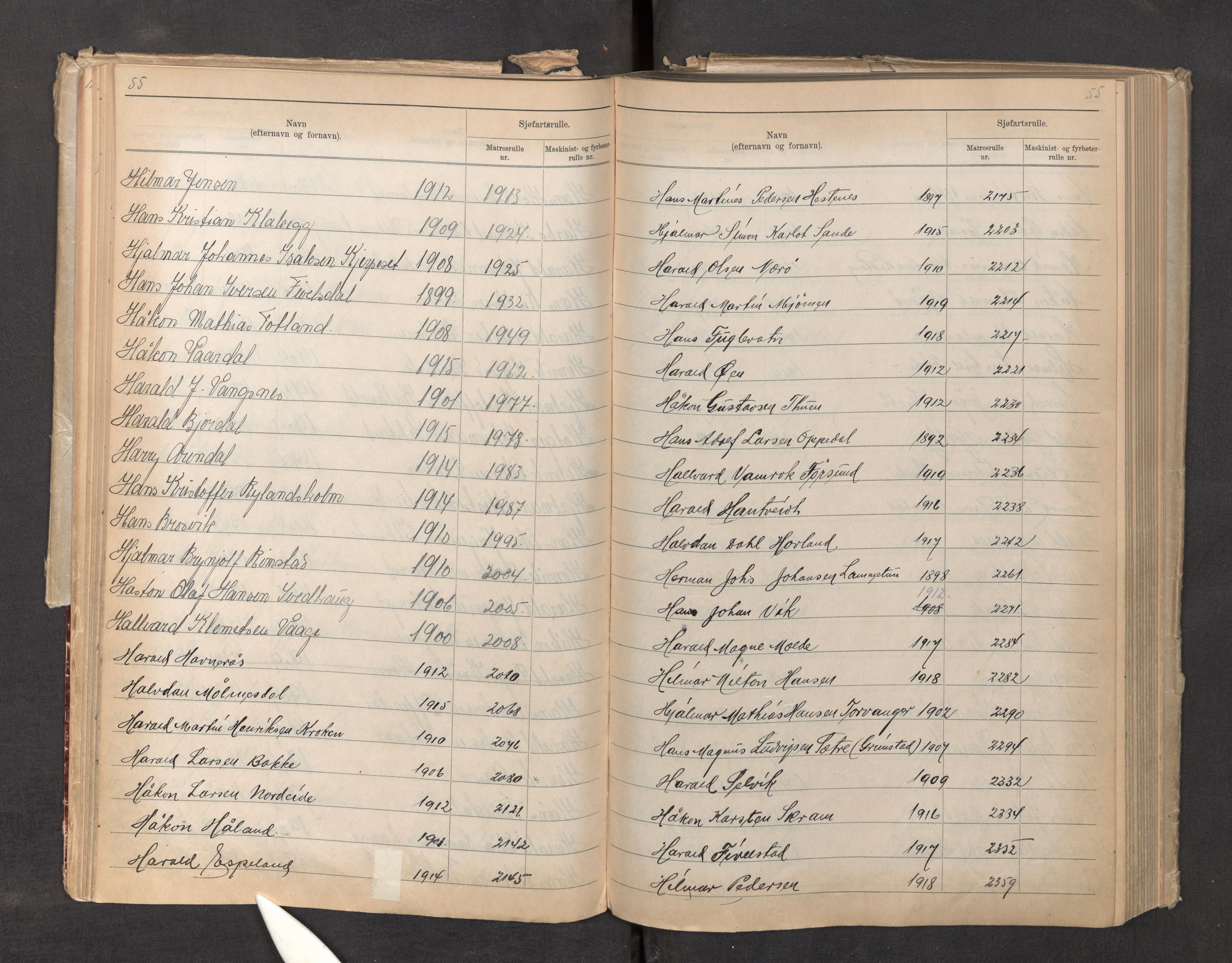 Innrulleringssjefen i Bergen, AV/SAB-A-100050/F/Fa/L0006: Register til sjøfartsrulle, Florø krets, 1868-1949, s. 55