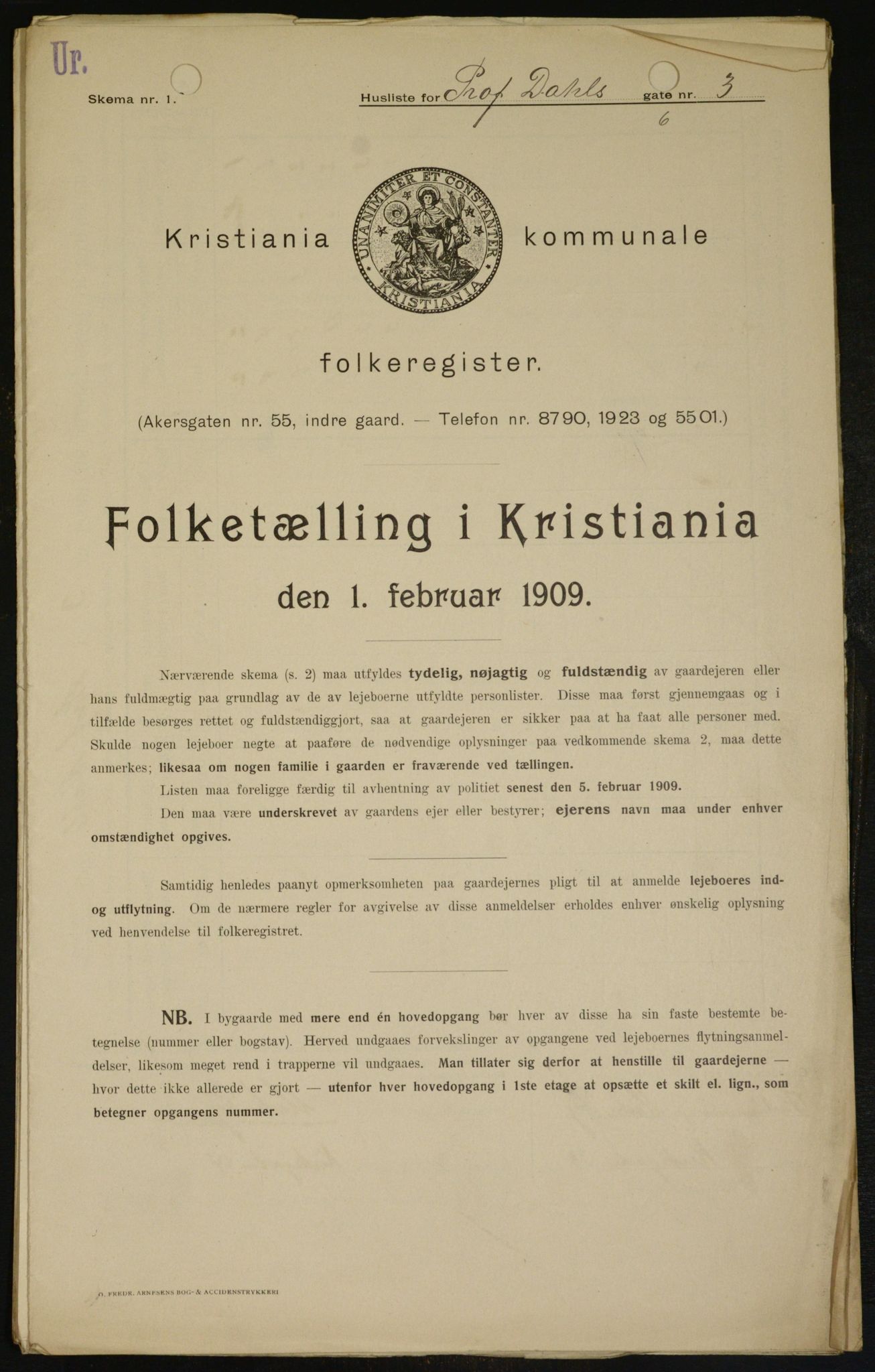 OBA, Kommunal folketelling 1.2.1909 for Kristiania kjøpstad, 1909, s. 73707