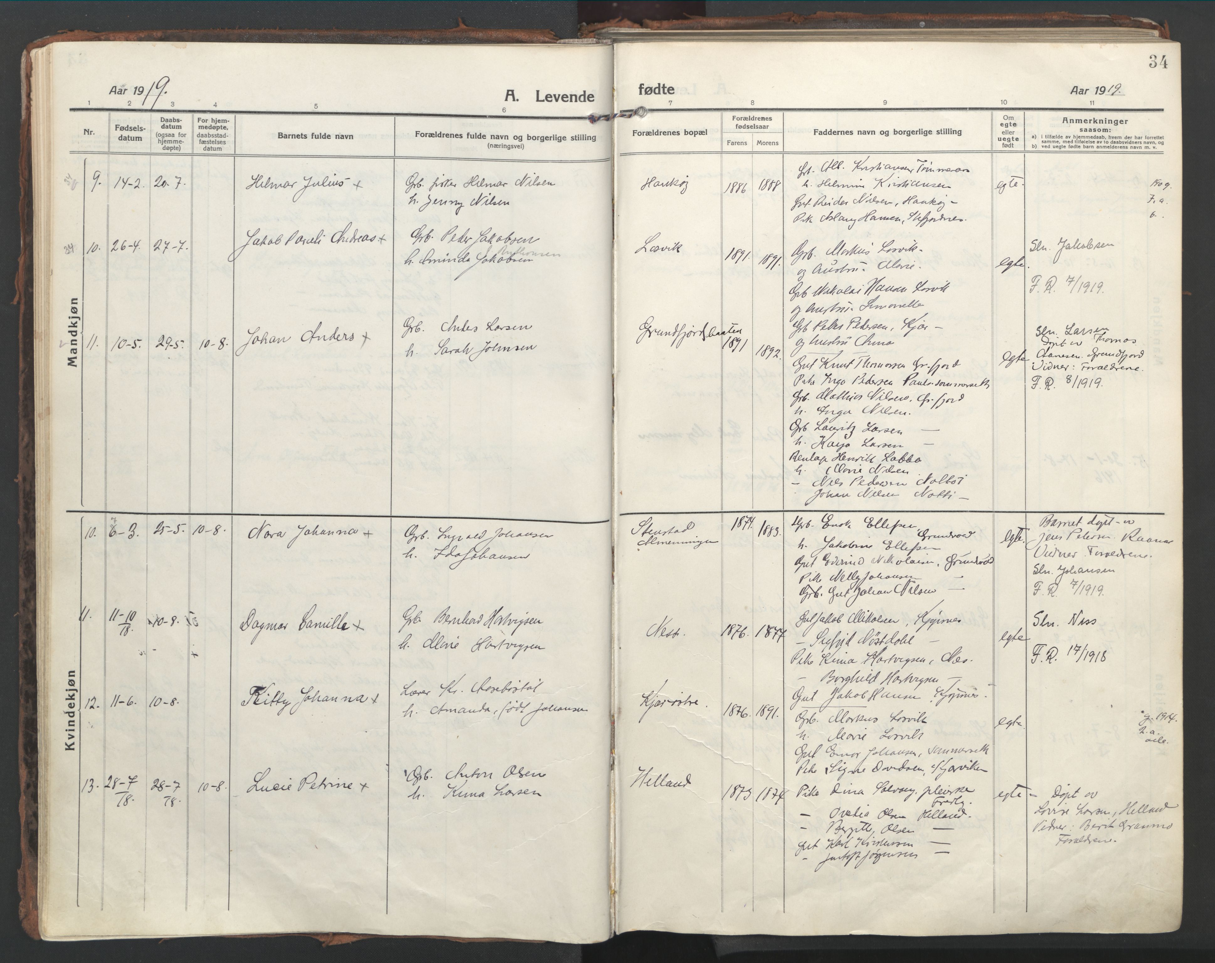 Ministerialprotokoller, klokkerbøker og fødselsregistre - Nordland, AV/SAT-A-1459/861/L0872: Ministerialbok nr. 861A07, 1915-1924, s. 34