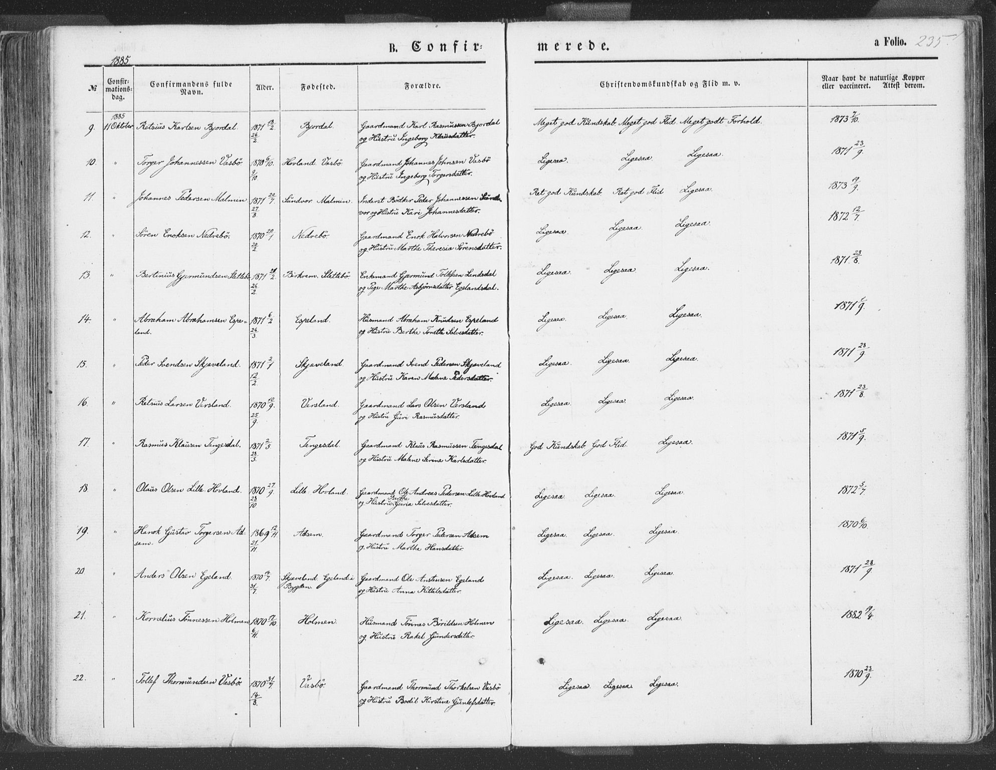 Helleland sokneprestkontor, AV/SAST-A-101810: Ministerialbok nr. A 7.1, 1863-1886, s. 235