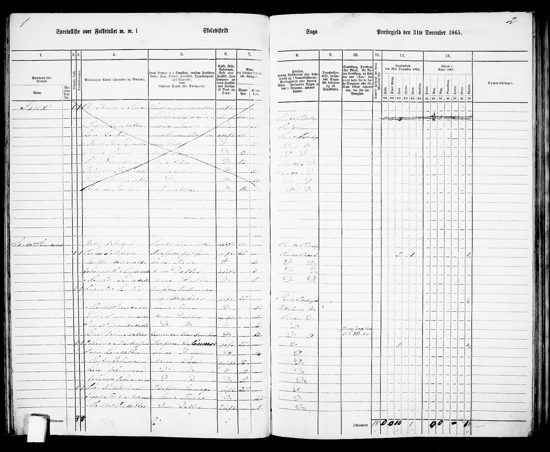 RA, Folketelling 1865 for 1136P Sand prestegjeld, 1865, s. 47