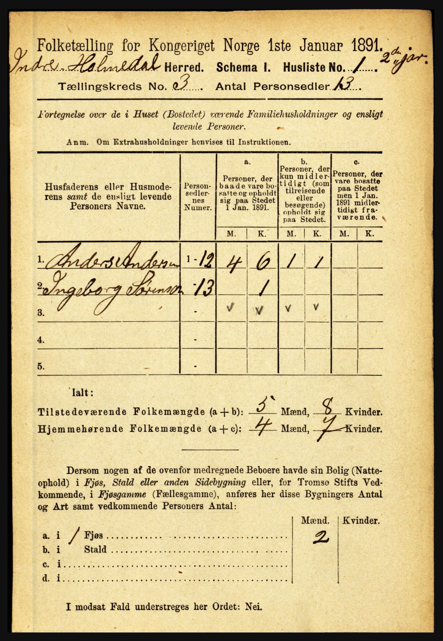 RA, Folketelling 1891 for 1430 Indre Holmedal herred, 1891, s. 838