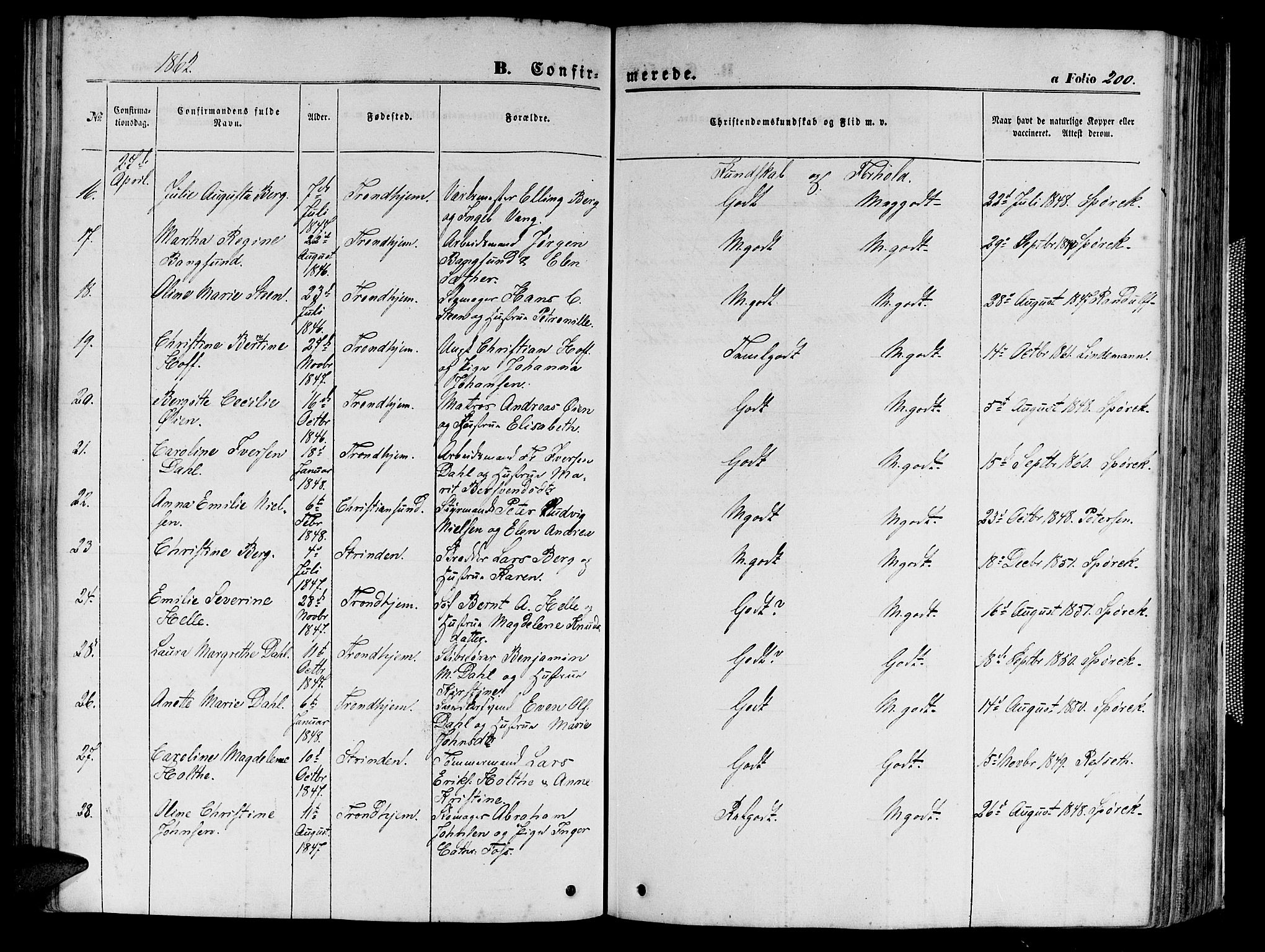 Ministerialprotokoller, klokkerbøker og fødselsregistre - Sør-Trøndelag, SAT/A-1456/602/L0139: Klokkerbok nr. 602C07, 1859-1864, s. 200