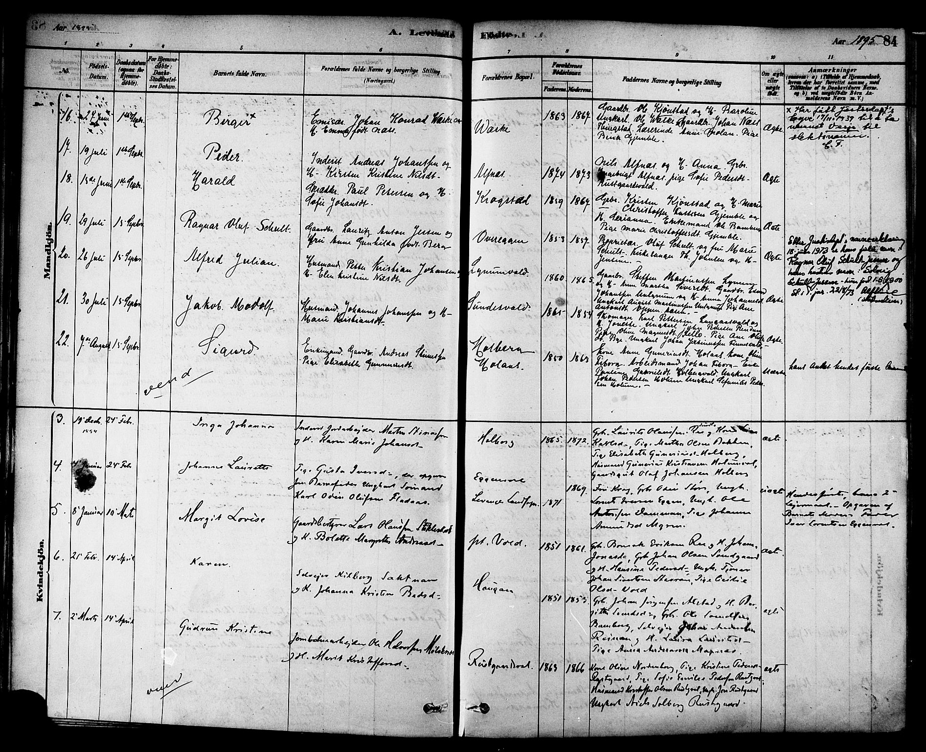 Ministerialprotokoller, klokkerbøker og fødselsregistre - Nord-Trøndelag, SAT/A-1458/717/L0159: Ministerialbok nr. 717A09, 1878-1898, s. 84