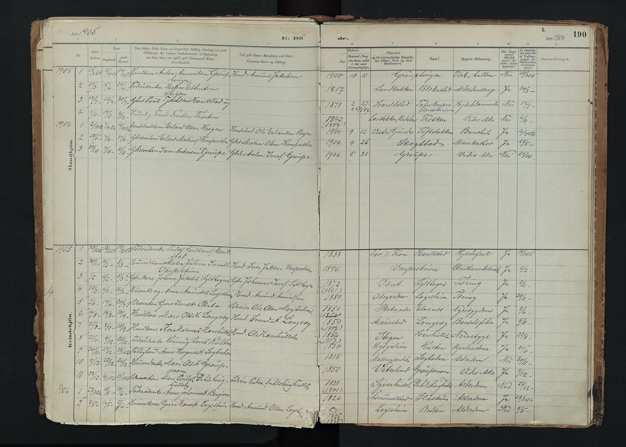 Nord-Fron prestekontor, SAH/PREST-080/H/Ha/Haa/L0005: Ministerialbok nr. 5, 1884-1914, s. 190