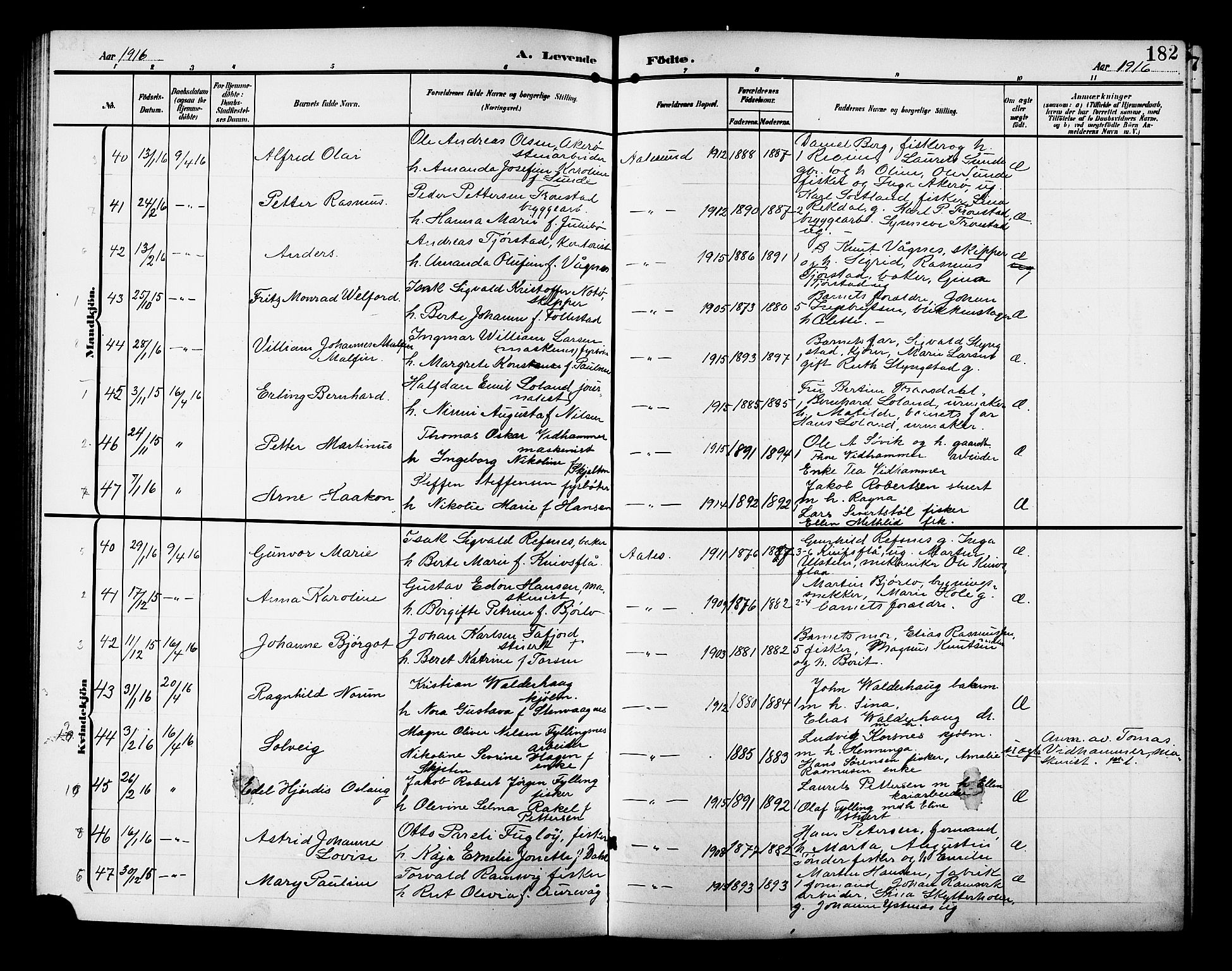Ministerialprotokoller, klokkerbøker og fødselsregistre - Møre og Romsdal, AV/SAT-A-1454/529/L0471: Klokkerbok nr. 529C08, 1909-1921, s. 182
