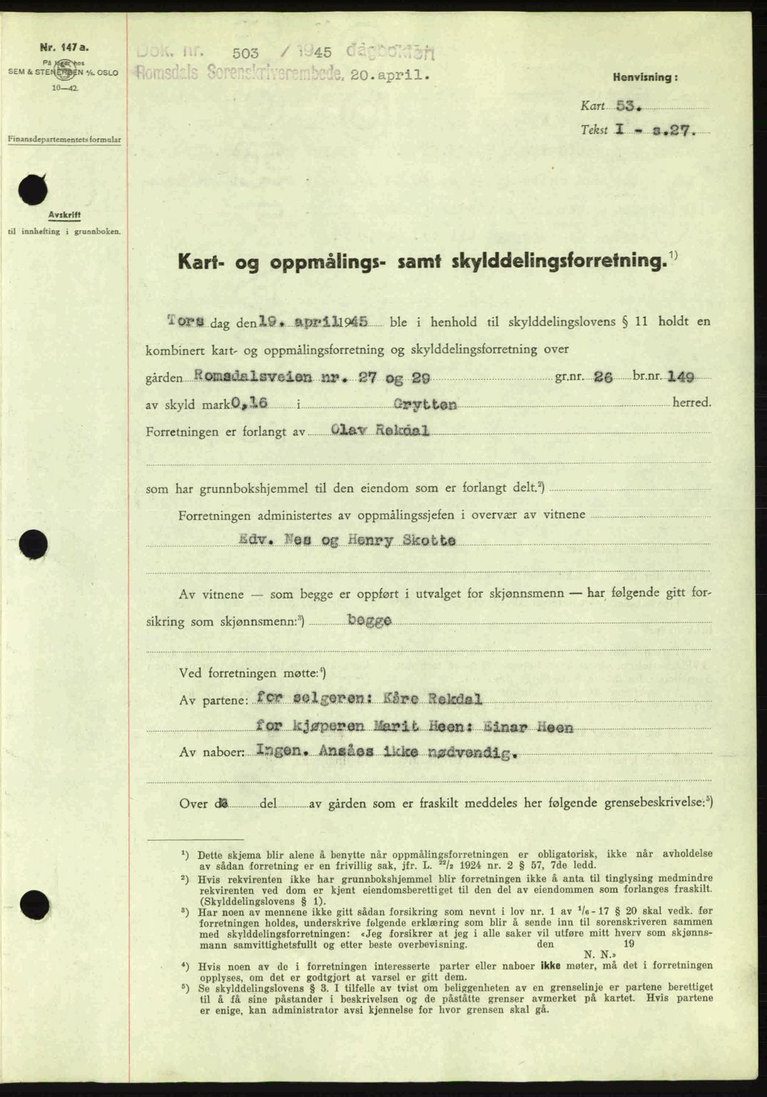 Romsdal sorenskriveri, SAT/A-4149/1/2/2C: Pantebok nr. A17, 1944-1945, Dagboknr: 503/1945