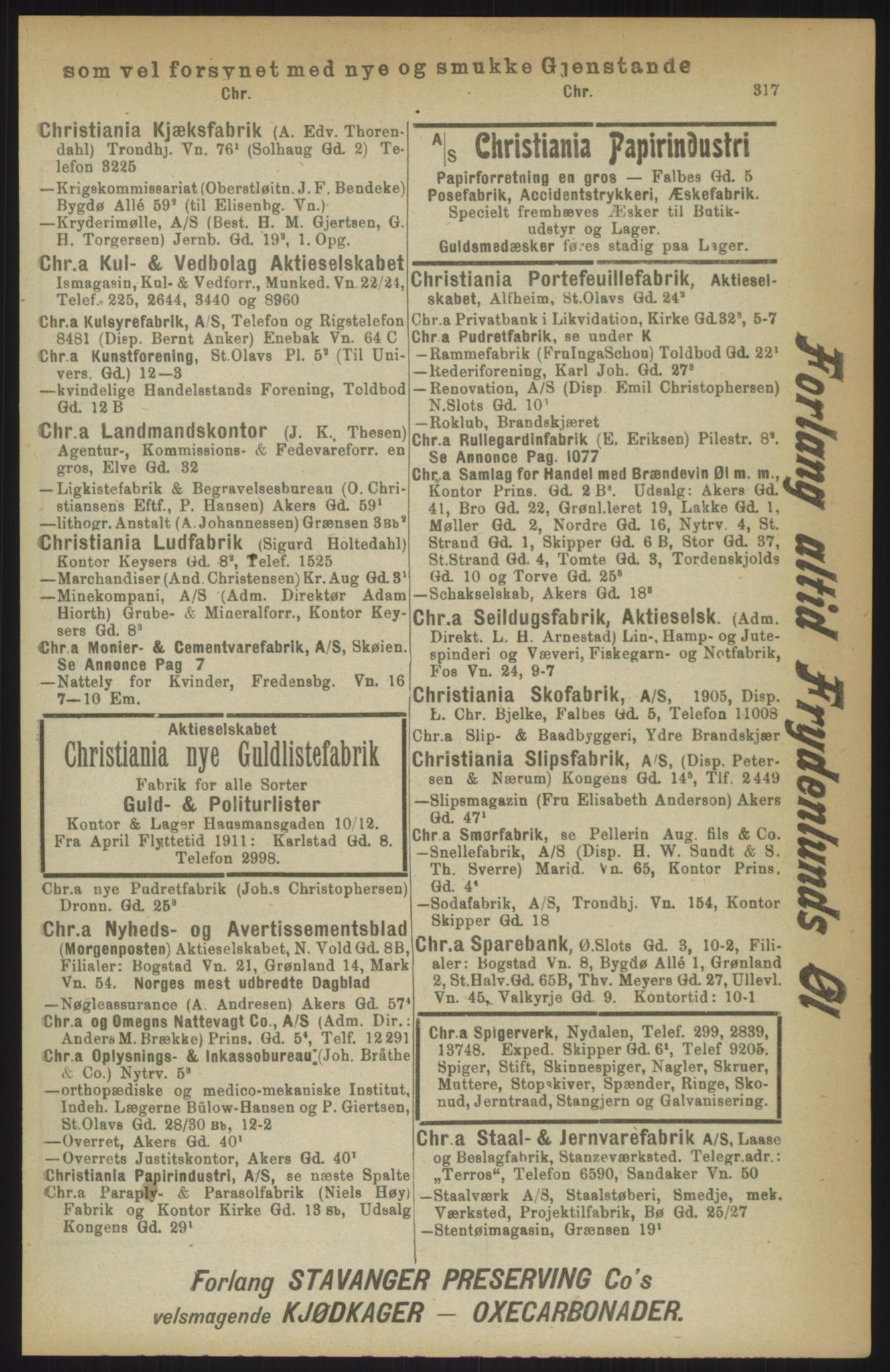 Kristiania/Oslo adressebok, PUBL/-, 1911, s. 317