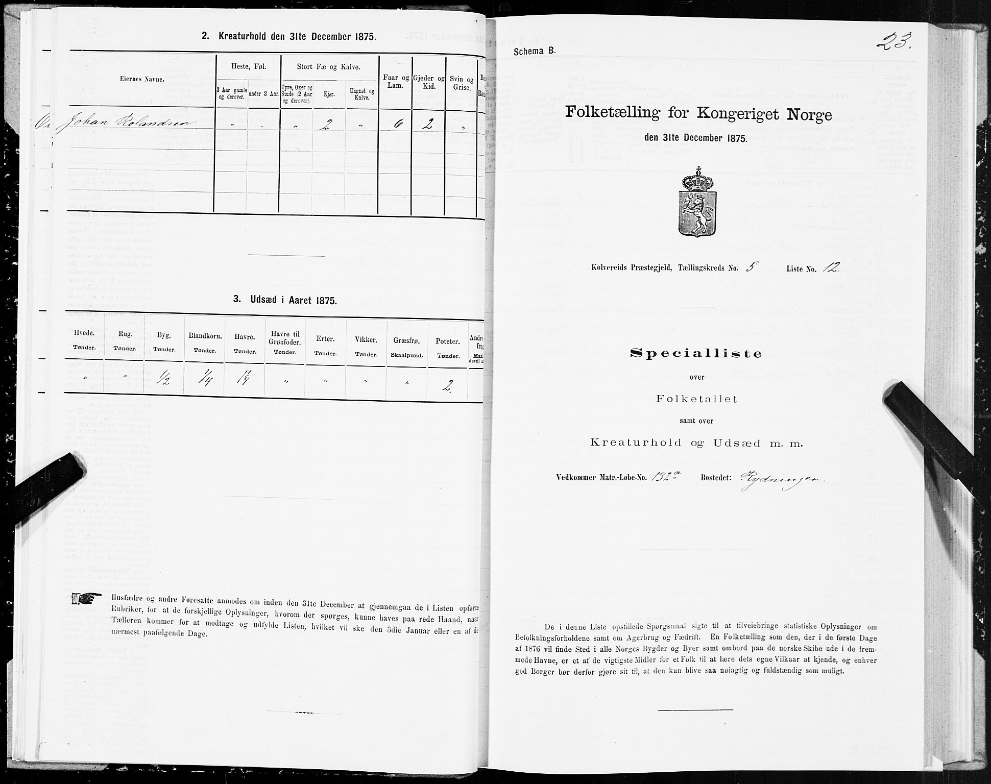 SAT, Folketelling 1875 for 1752P Kolvereid prestegjeld, 1875, s. 3023