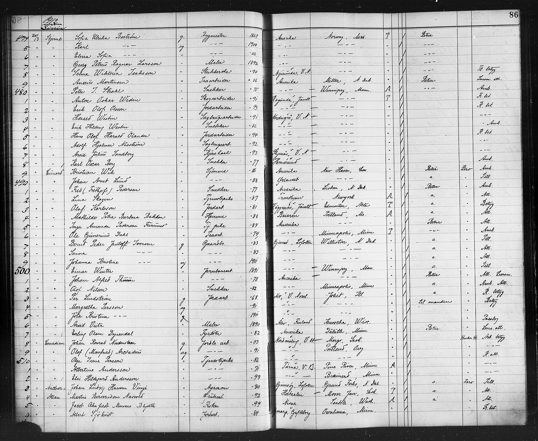 Trondheim politikammer, AV/SAT-A-1887/1/32/L0015: Emigrantprotokoll XIV, 1911-1916, s. 86
