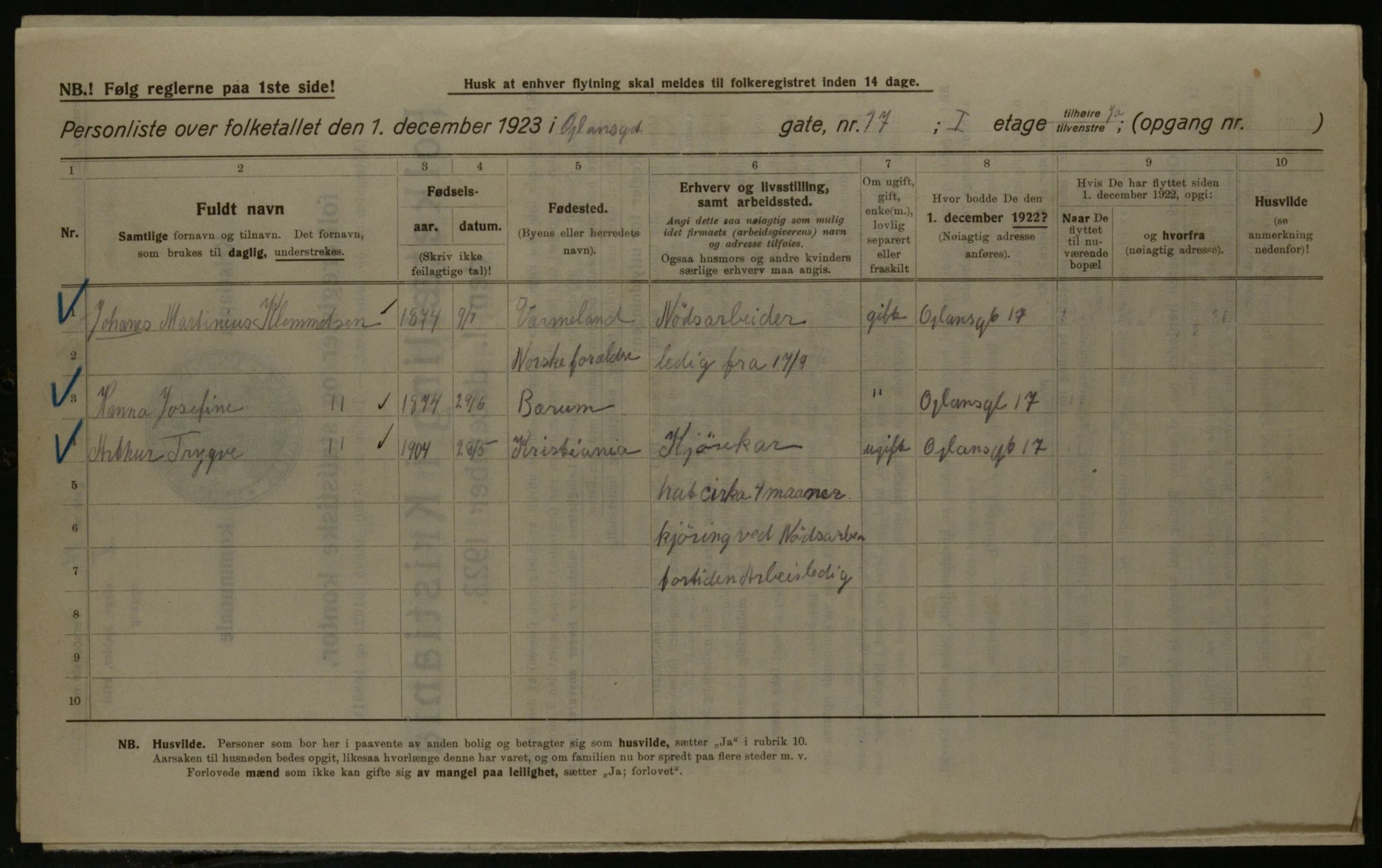 OBA, Kommunal folketelling 1.12.1923 for Kristiania, 1923, s. 83832