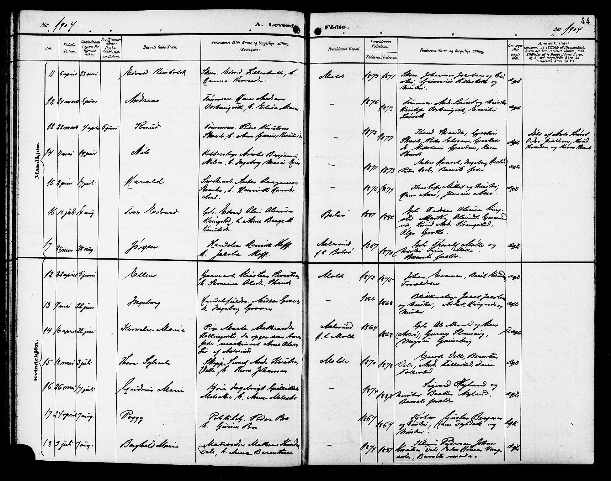 Ministerialprotokoller, klokkerbøker og fødselsregistre - Møre og Romsdal, AV/SAT-A-1454/558/L0702: Klokkerbok nr. 558C03, 1894-1915, s. 44