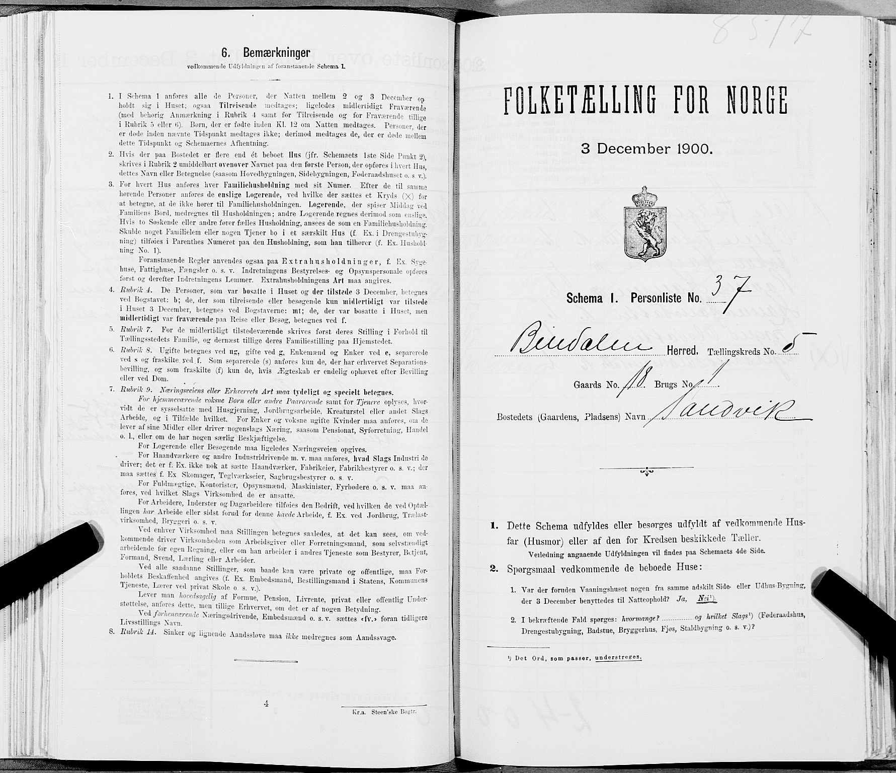 SAT, Folketelling 1900 for 1811 Bindal herred, 1900, s. 849