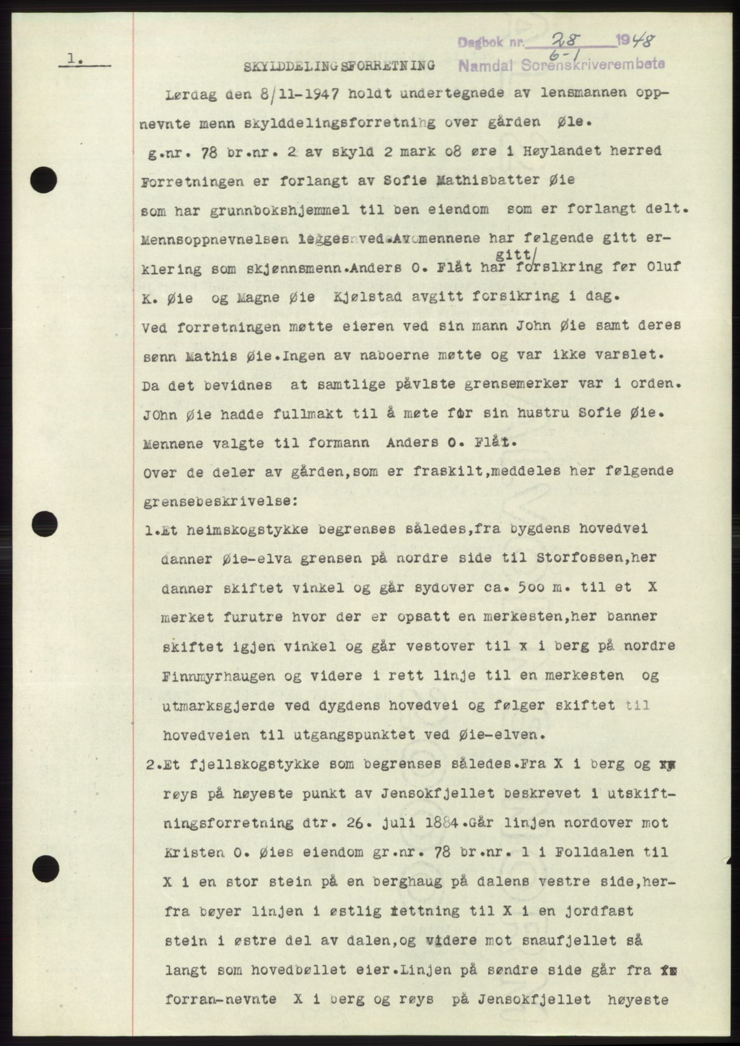 Namdal sorenskriveri, SAT/A-4133/1/2/2C: Pantebok nr. -, 1947-1948, Dagboknr: 28/1948
