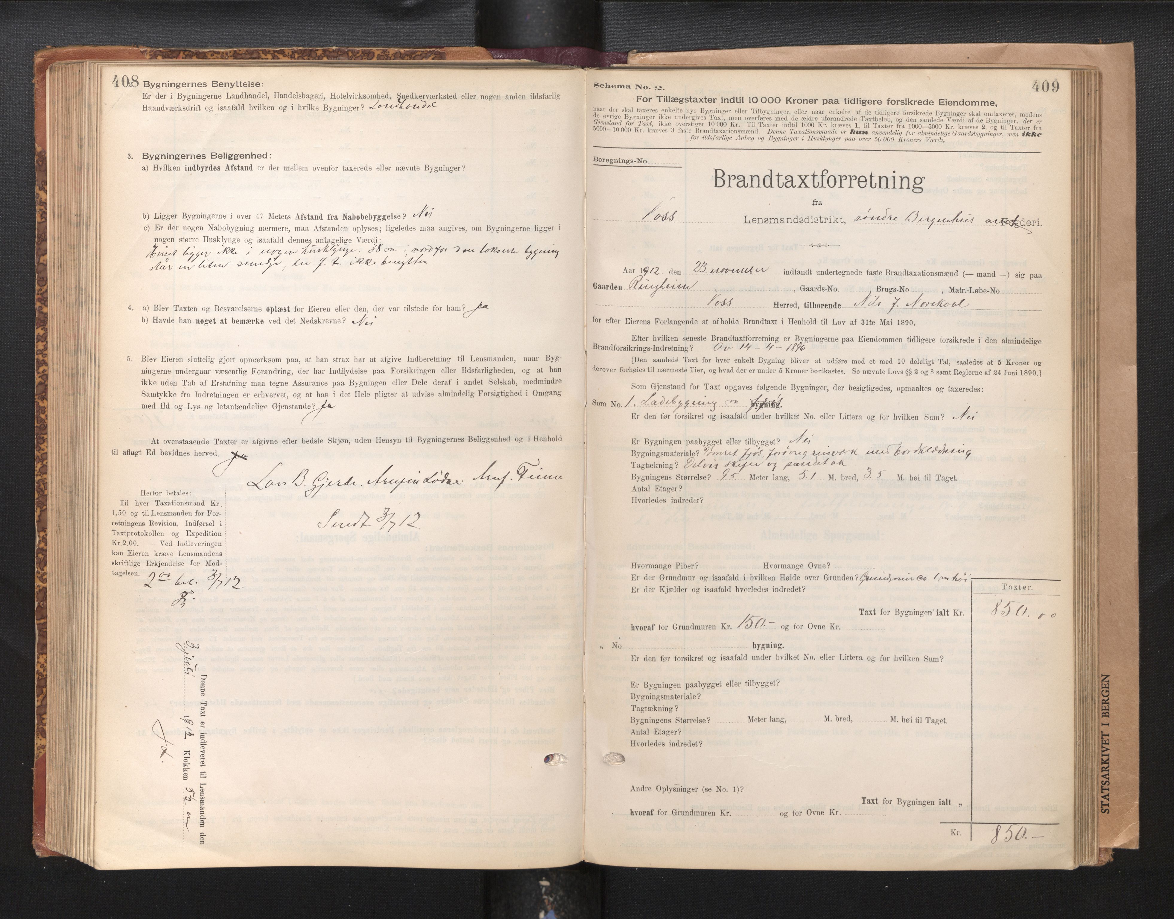 Lensmannen i Voss, SAB/A-35801/0012/L0008: Branntakstprotokoll, skjematakst, 1895-1945, s. 408-409